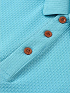 A06-4376VW Men's Popular Waffle Knit Polo Shirt, Textured Short Sleeve Casual Golf Shirt, Breathable Summer Top, Fashionable Golf T-Shirt, Suitable for Office / Vacation / Outdoor Use, Father's Day Gift - Sky Blue