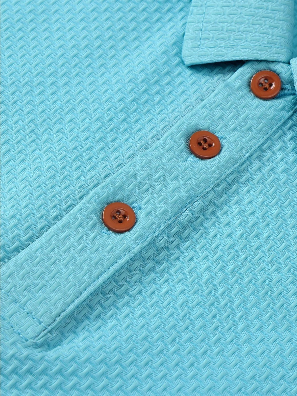 A06-4376VW Men's Popular Waffle Knit Polo Shirt, Textured Short Sleeve Casual Golf Shirt, Breathable Summer Top, Fashionable Golf T-Shirt, Suitable for Office / Vacation / Outdoor Use, Father's Day Gift - Sky Blue