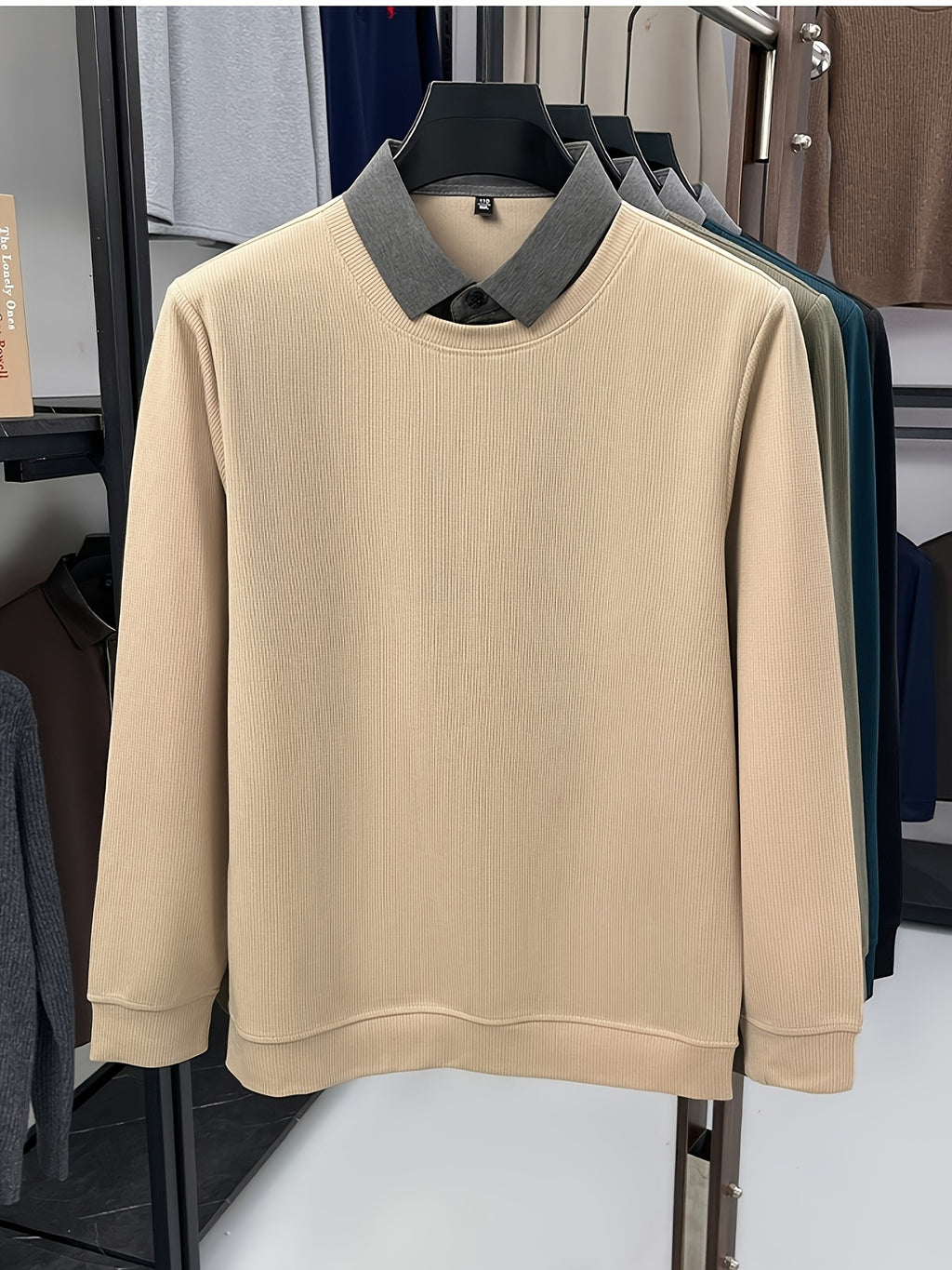 Autumn Men'S Faux Two-Piece Sweater, Shirt Collar Pullover Top, Autumn Top, Business Casual, Daily Outing, Warm And Comfortable, Ideal Gift, Knit - Off-white