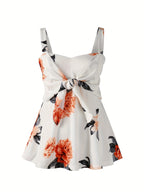 Elegant Print Elastic Suspender Tie Bow Vest Top - White
