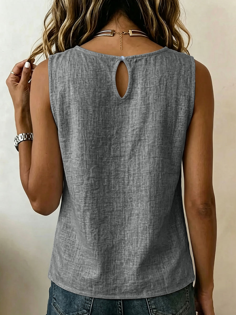 Summer Minimalist Style Round Neck Side-Button Versatile Sleeveless Shirt - Grey