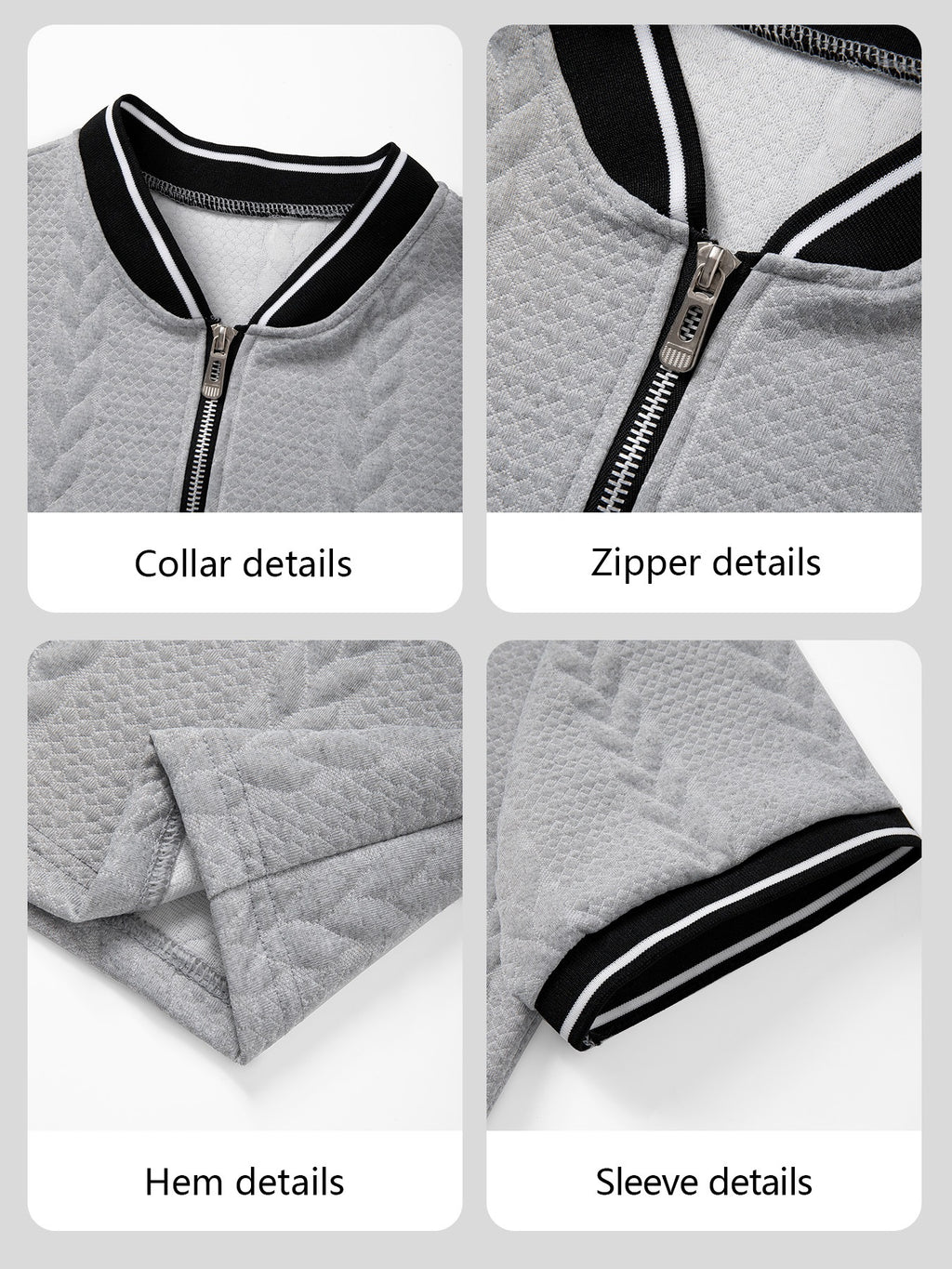 Men'S Cable Texture Short Sleeve Top, Retro Half-Zip Baseball Collar Polo Shirt, Summer Breathable Casual Versatile T-Shirt, Contrast White Trim Baseball Collar with Metal Half-Open Zipper, Suitable for Beach Vacation, Courtyard Leisure - Light Grey