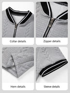 Men'S Cable Texture Short Sleeve Top, Retro Half-Zip Baseball Collar Polo Shirt, Summer Breathable Casual Versatile T-Shirt, Contrast White Trim Baseball Collar with Metal Half-Open Zipper, Suitable for Beach Vacation, Courtyard Leisure - Light Grey