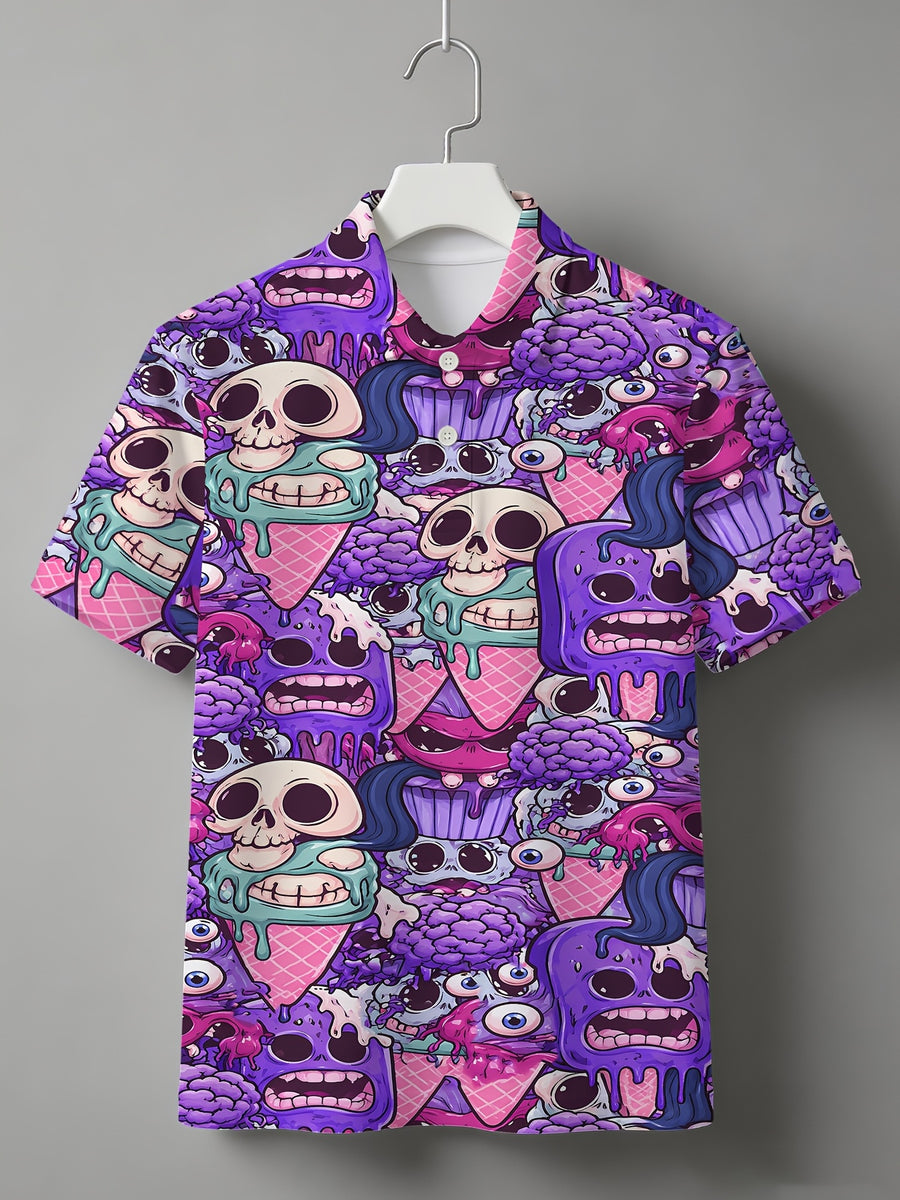 Men'S Polo Shirt Short Sleeve Mesh Fabric Digital Print Design - Mixed colors