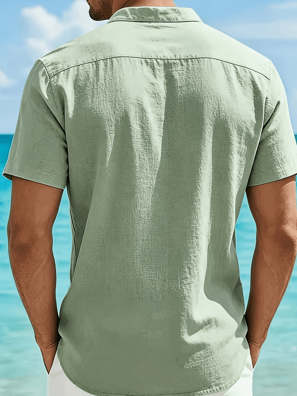 Men's Fashionable Polo Collar Breathable and Comfortable Casual Short-Sleeve Shirt - Light Green