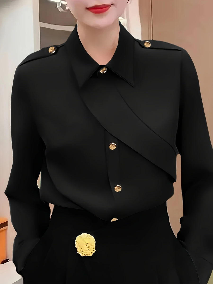 Fashion Women'S Casual Button-Up Shirt - Black