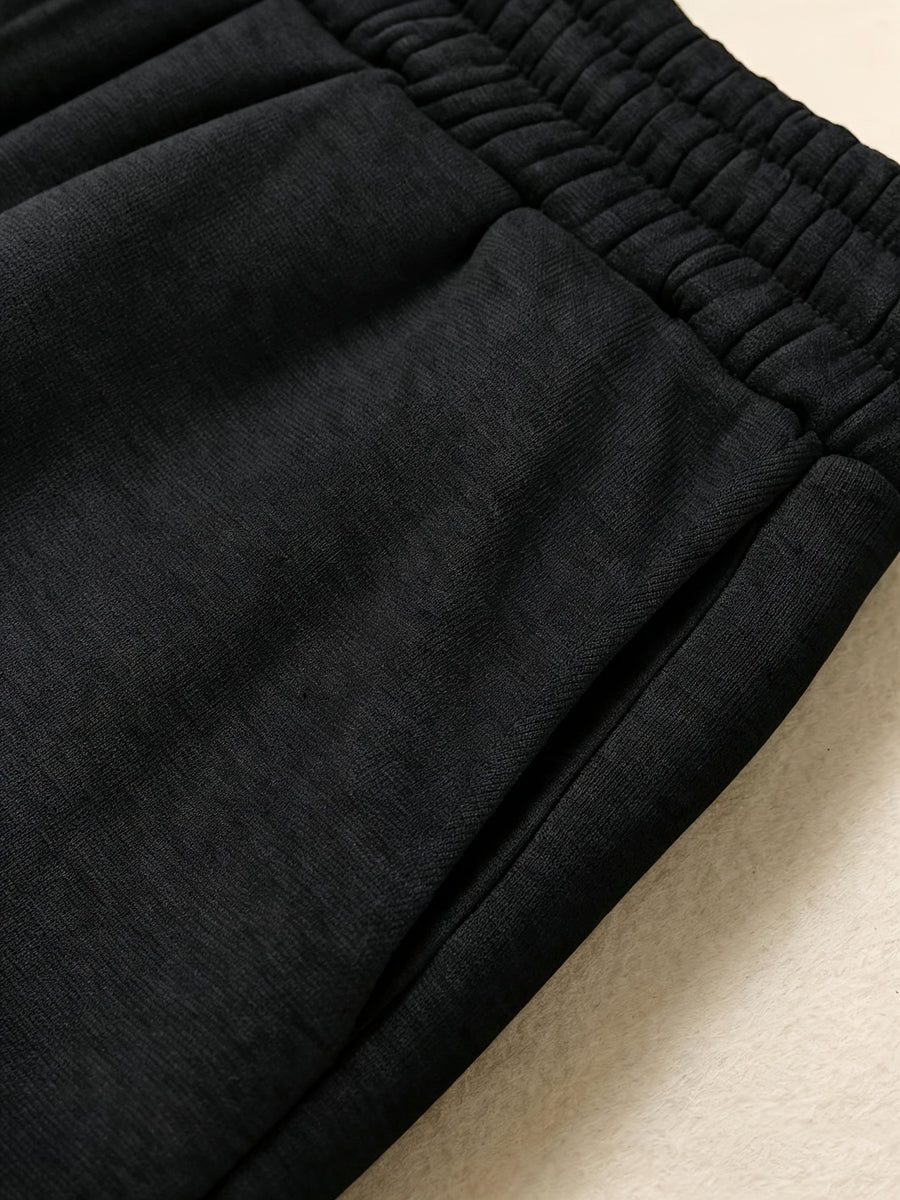 High-Waist Ankle-Cinching Sweatpants, Mountain Peak Print, Vertical Stripes on Both Sides of Legs, Elastic Cuffs Suitable for And Commuting - Black