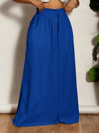 Plus Size, Plus-size Women's Casual Wide-leg Flared Pants with Pocket and Drawstring Design - Blue