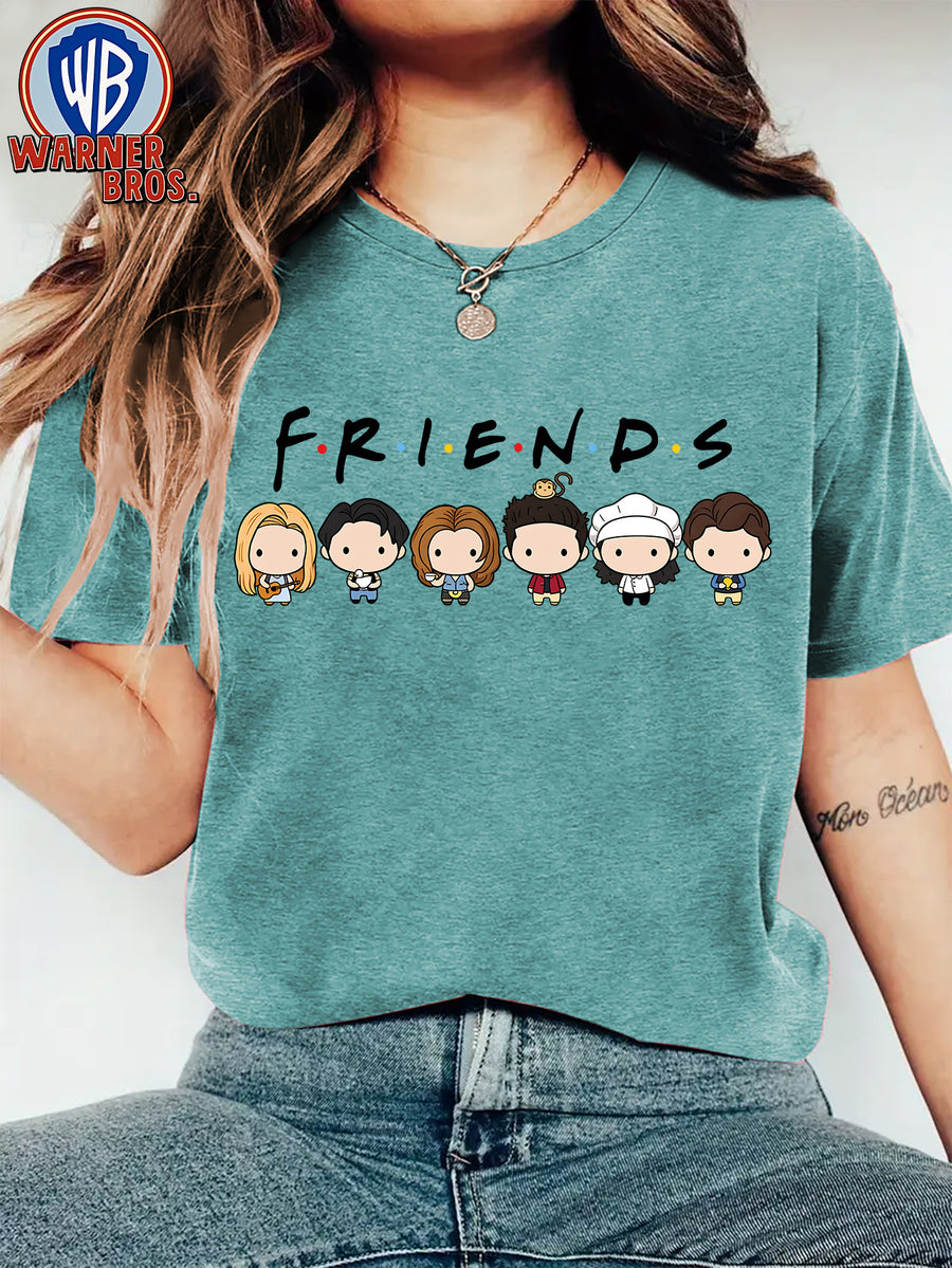 Women'S Summer T-Shirt, Cute Friends Q-Version Character Cartoon Print Nostalgic Style Round Neck Short Sleeve T-Shirt 90S Classic Movie Animation Warner Bros. Fan Gift Casual Vacation Travel Versatile Retro Style Top S-XXL - Peacock Blue