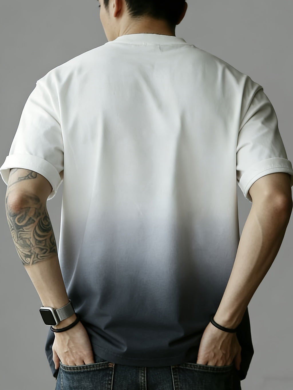 Daruman Outdoor Brand Summer Men'S Short Sleeve T-Shirt Summer Men'S Short Sleeve Loose Thick Gradient Color T-Shirt Men'S Drop Shoulder Loose Top Comfortable Pure Casual Round Neck Short Sleeve Men - Dark Gray