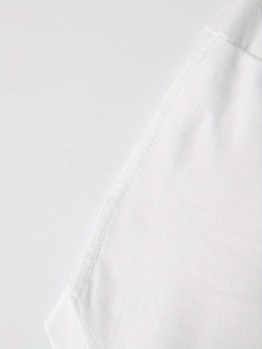 Creative Front And Back Print Round Neck T-Shirt, Pure Summer Trendy Fashion Short Sleeve, Casual Daily Style Top, Essential for Outdoor Leisure, Best for Gifting - White