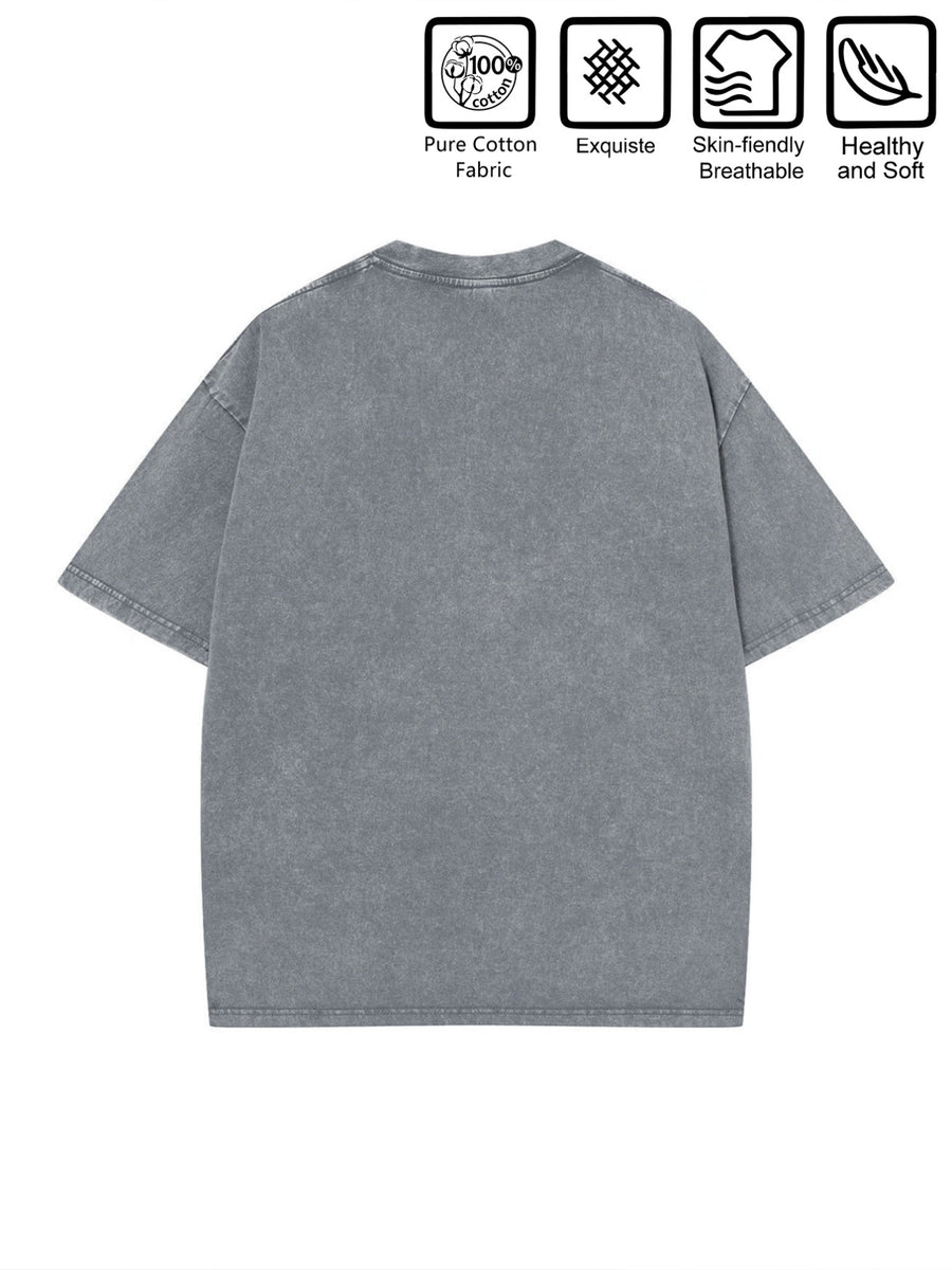 Warner Bros. Official  & Superman Classic Fusion S Logo Print Washed T-Shirt, American Vintage Streetwear Round Neck Short Sleeve, Men's 100% Pure Cotton Washed Casual Comfortable Versatile Loose Summer Short Sleeve T-Shirt, Suitable for Outdoor - Grey