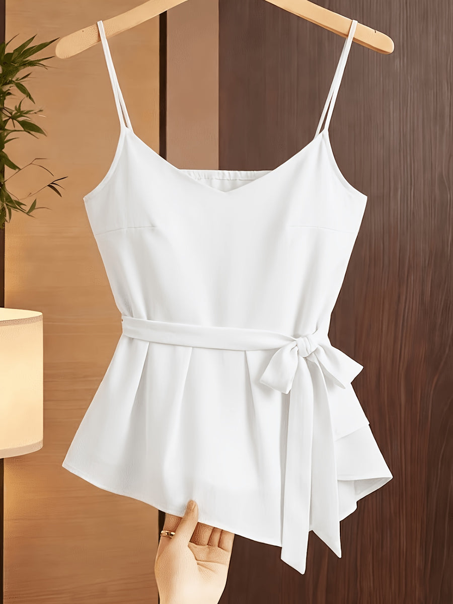 New Style Women's Strappy Camisole Vest, Versatile Summer Body-Conforming Base Layer, Elegant Ladies' Inner Top - White
