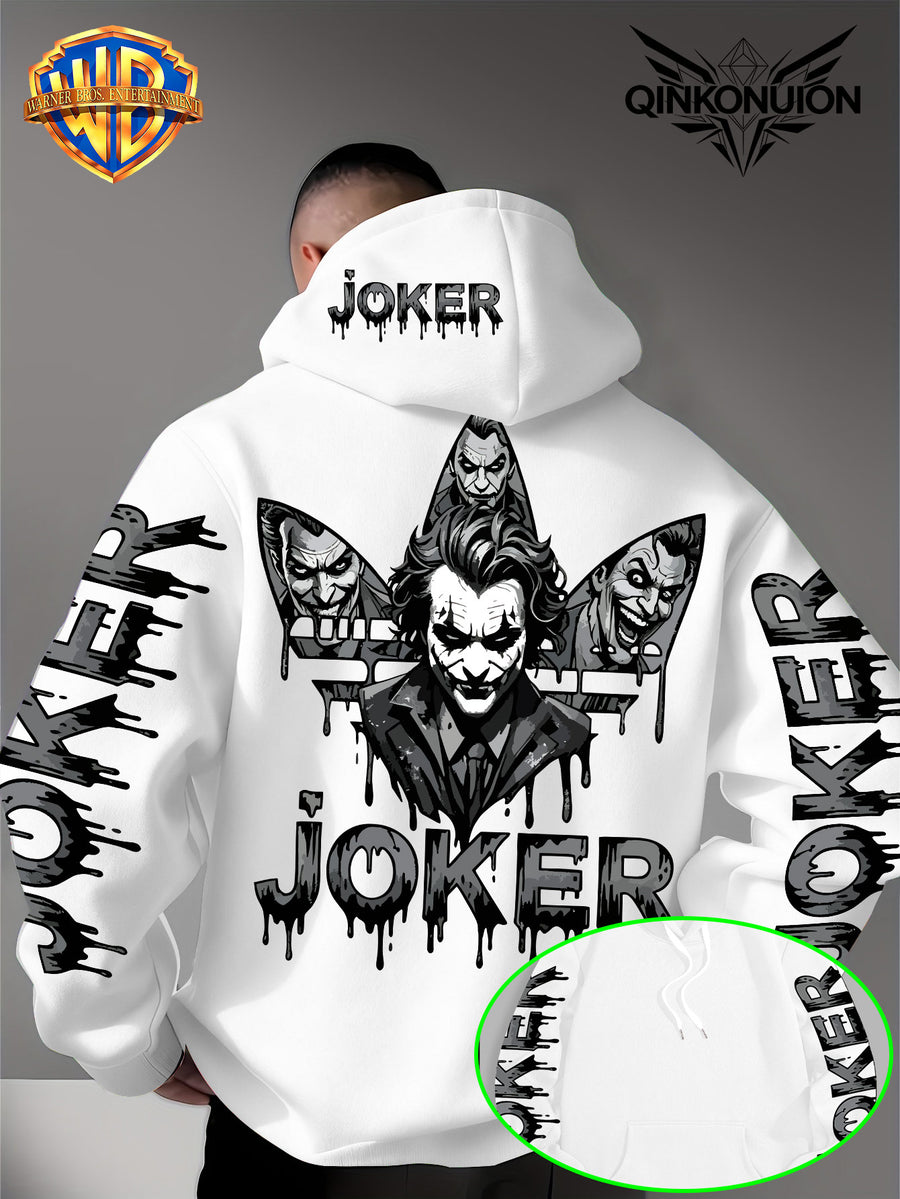 Warner Official Men's Hoodie, Multi Sided Clown Dark Dripping Graffiti Trendy Brand Printed Design, Machine Washable, Warm and Casual for Autumn and Winter, Daily Drawstring Hoodie, Multi Functional Sports and Leisure Loose Version - White