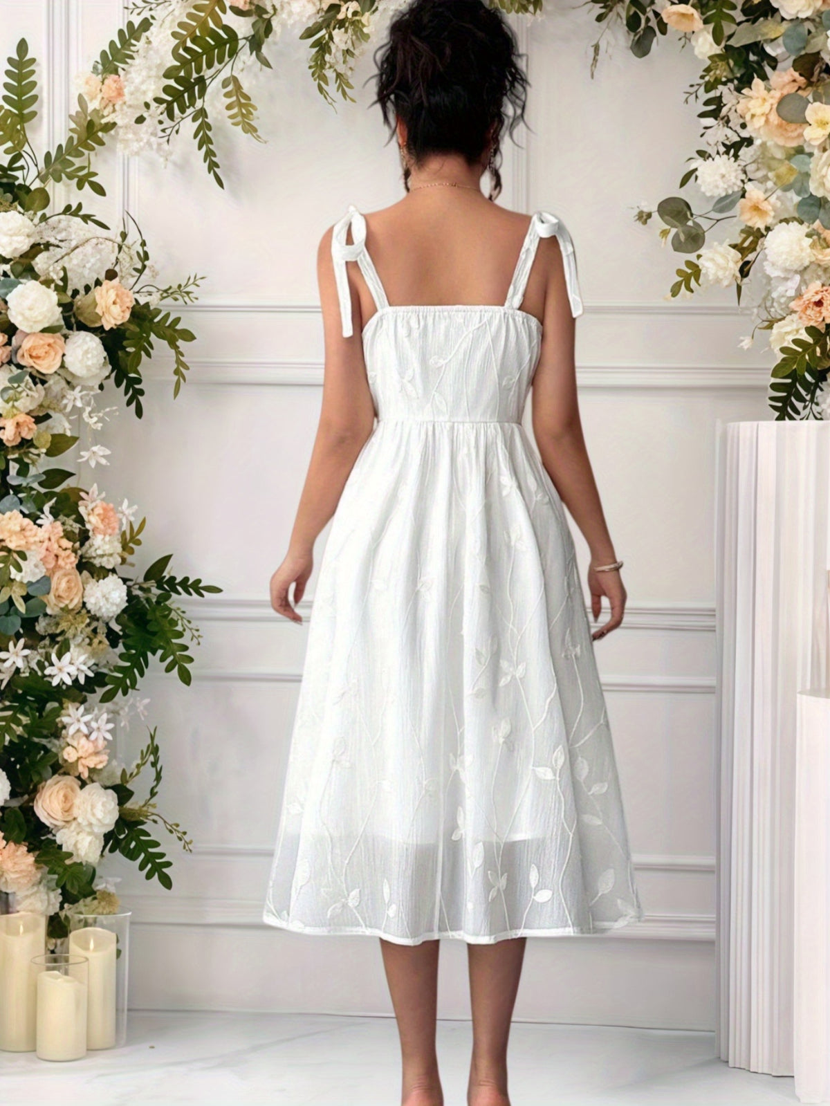 Women'S Elegant Clothing Bow Suspender Strappy Bandeau Style Bridesmaid Dress - White