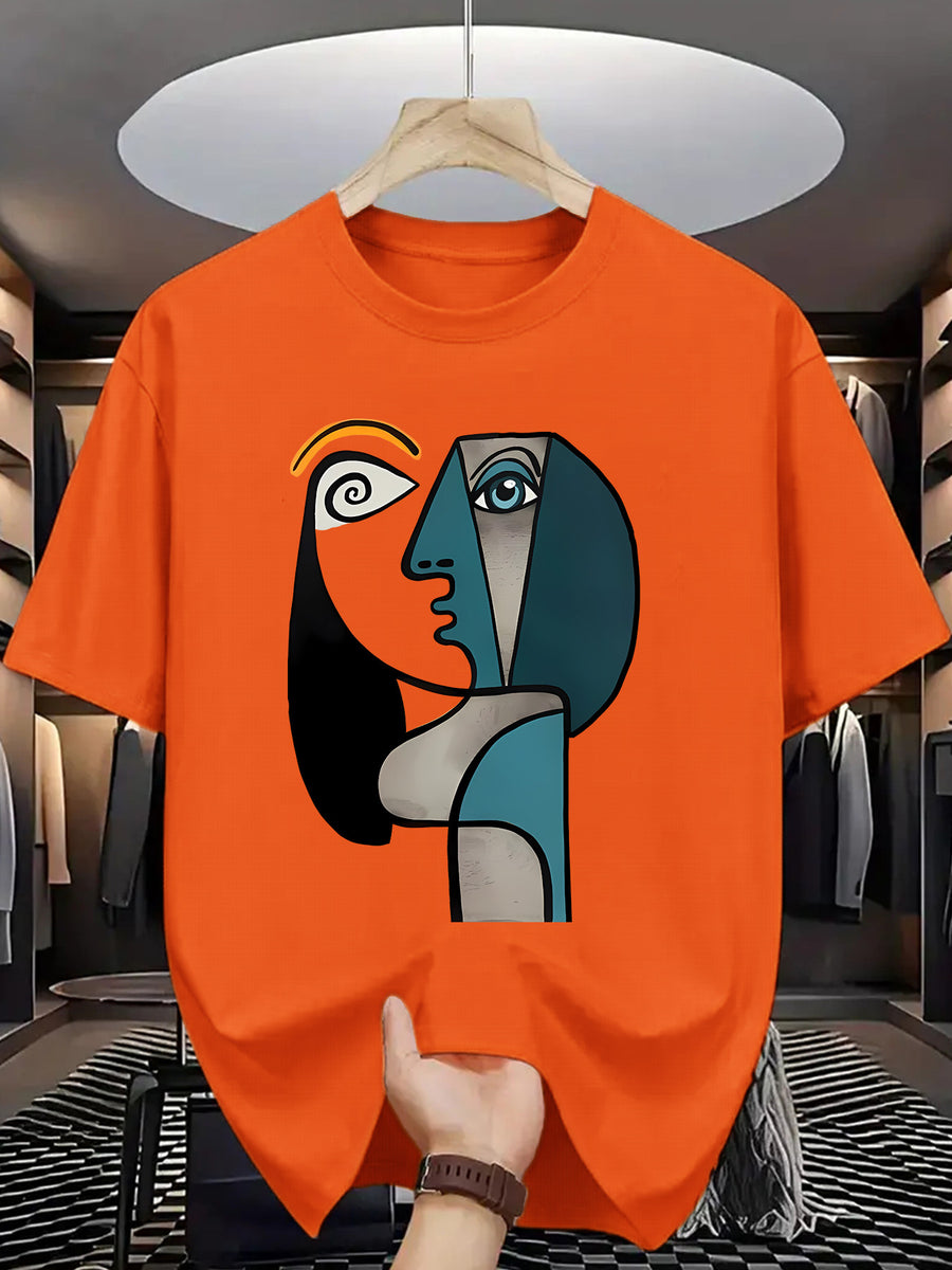 Men'S T-Shirt Abstract Picasso Art Print Casual Sport Daily Wear - Orange
