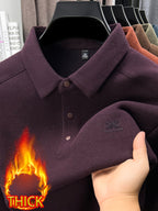 Thickened Men'S 3-Button Collar Polo Pullover Long Sleeve, Buttoned Placket, Ribbed Cuffs, Suitable for Autumn Inner And Outer Wear - SINBOS - Gentian Violet