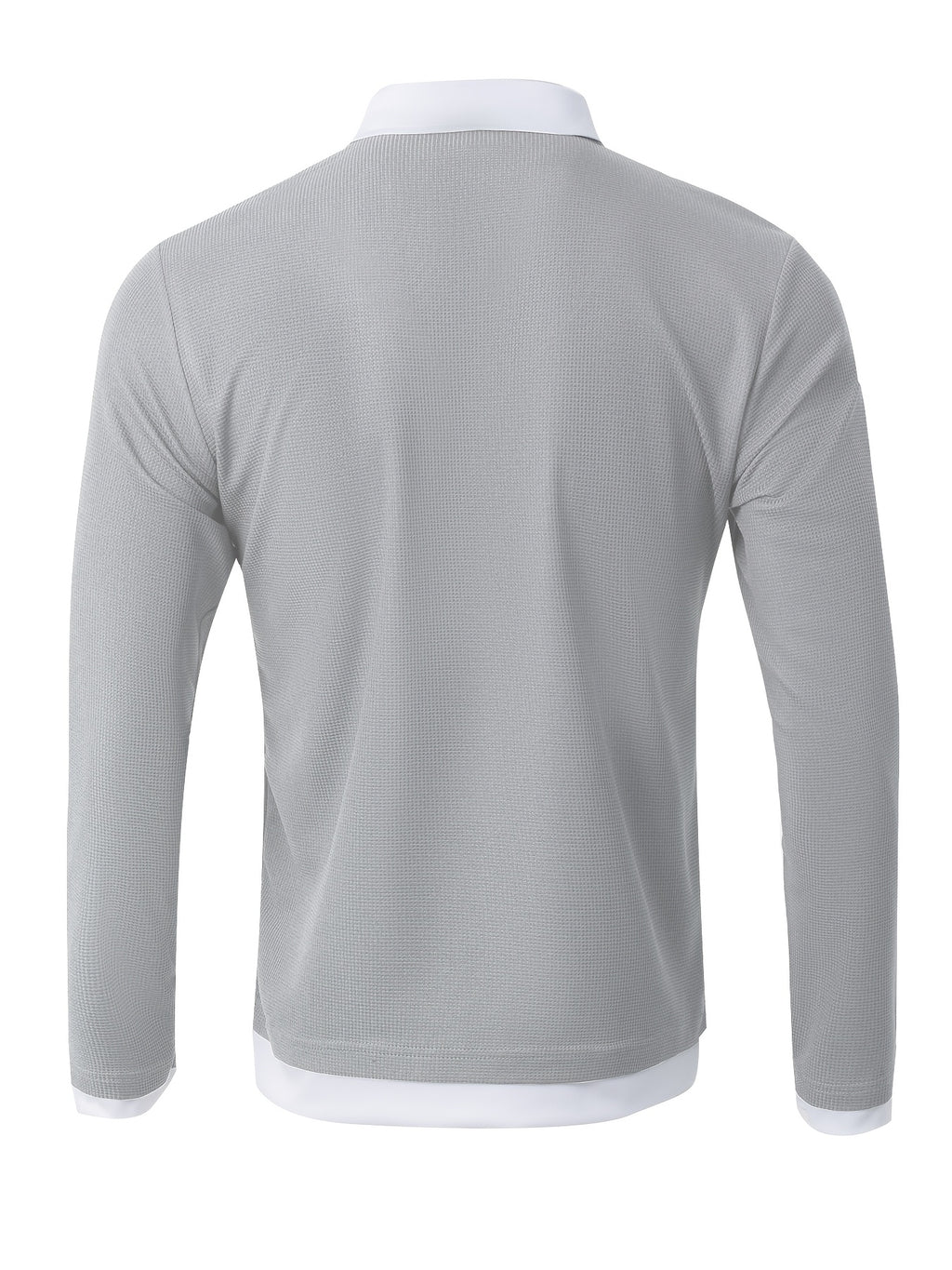 Pearson OBM Men's Fashion Printed Design Waffle 2-in-1 Look Shirt Top, Breathable and Comfortable Fabric, Versatile Casual Long Sleeve Men's Lapel Polo Shirt - Grey-M