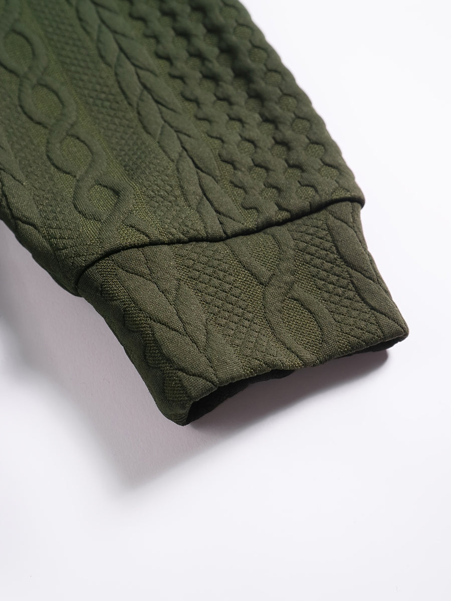 Women's Autumn/Winter Waffle Hooded Long-Sleeve Solid Color Sweatshirt - Olive Green