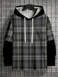 Vintage Style Men'S Hooded Patchwork Long-Sleeve Sweatshirt Fashion Plaid Design Personalized Color-Block Cuffs Casual Versatile Top Women'S Clothing - Mixed colors
