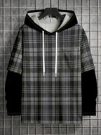 Vintage Style Men'S Hooded Patchwork Long-Sleeve Sweatshirt Fashion Plaid Design Personalized Color-Block Cuffs Casual Versatile Top Women'S Clothing - Mixed colors