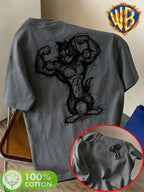 Warner Authorized License] Unisex Summer Loose Round Neck Short Sleeve T-Shirt, Suitable for Daily Commute Street Outings City Travel And Friend Gatherings Fitness Wear - Dark Gray