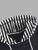White Puppy Print Striped Patchwork Hoodie, Casual Fashion Elegant Long Sleeve Drawstring Hooded Sweatshirt, Women'S Casual Hoodie - Blue Navy