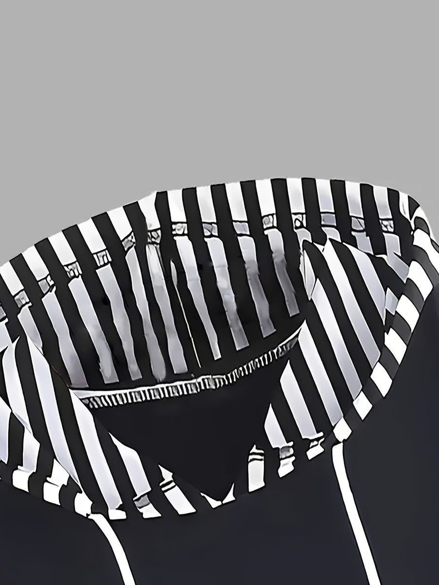 White Puppy Print Striped Patchwork Hoodie, Casual Fashion Elegant Long Sleeve Drawstring Hooded Sweatshirt, Women'S Casual Hoodie - Blue Navy
