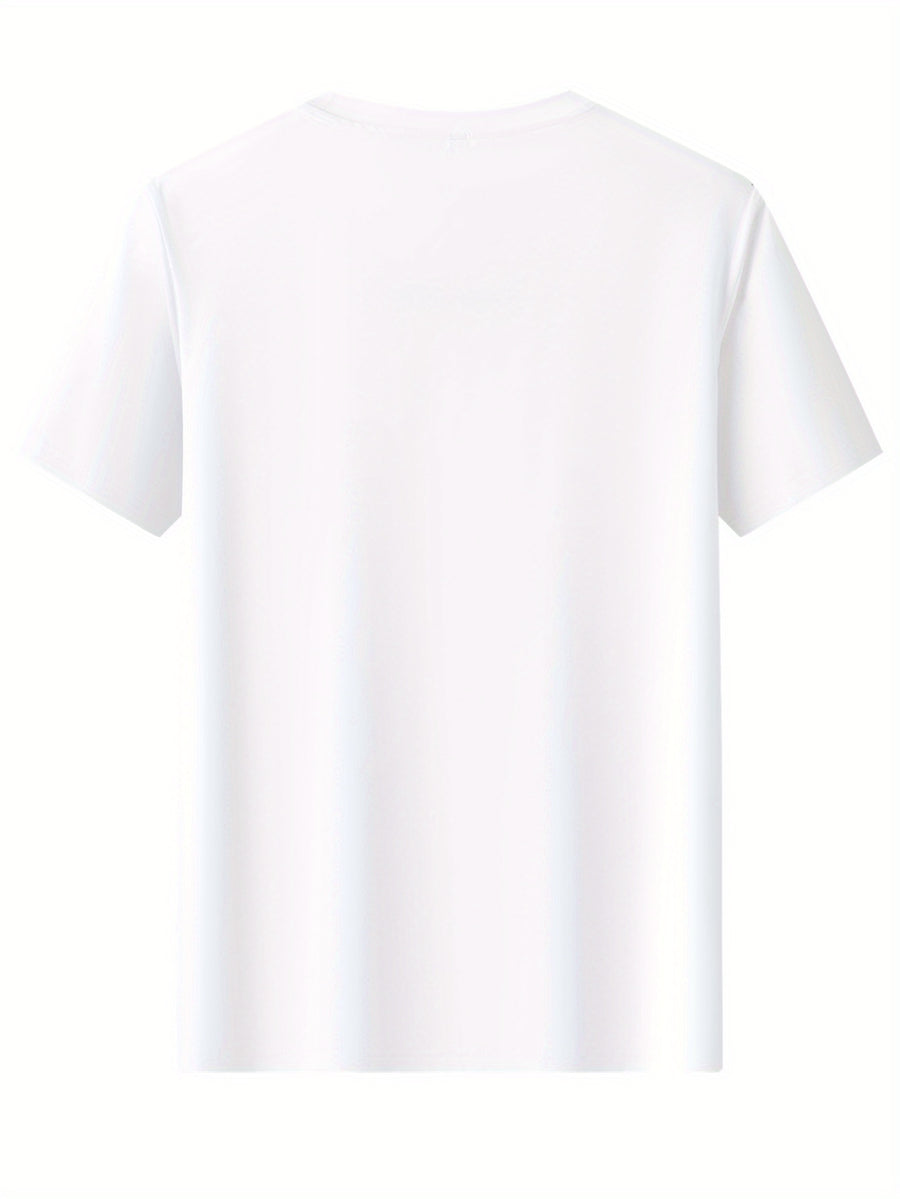 Men's Summer Pure Cotton Short-Sleeve T-Shirt, Solid Color Crew Neck, Simple Casual Versatile Breathable Sweat-Wicking Basic Style Half-Sleeve Top - White