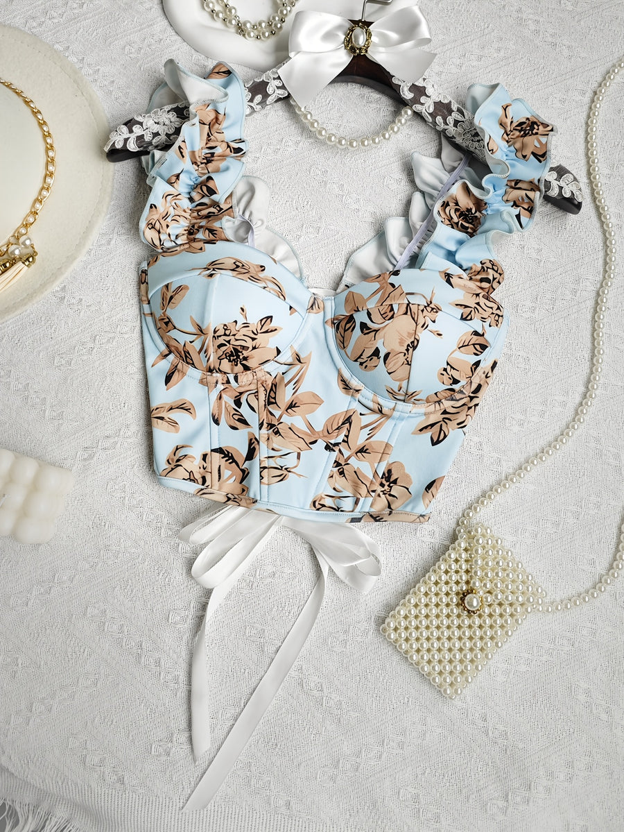 New Sexy Party Hot Backless Embroidered Top Patchwork Button-European Women'S Fashion Camisole Small Vest - Light Blue