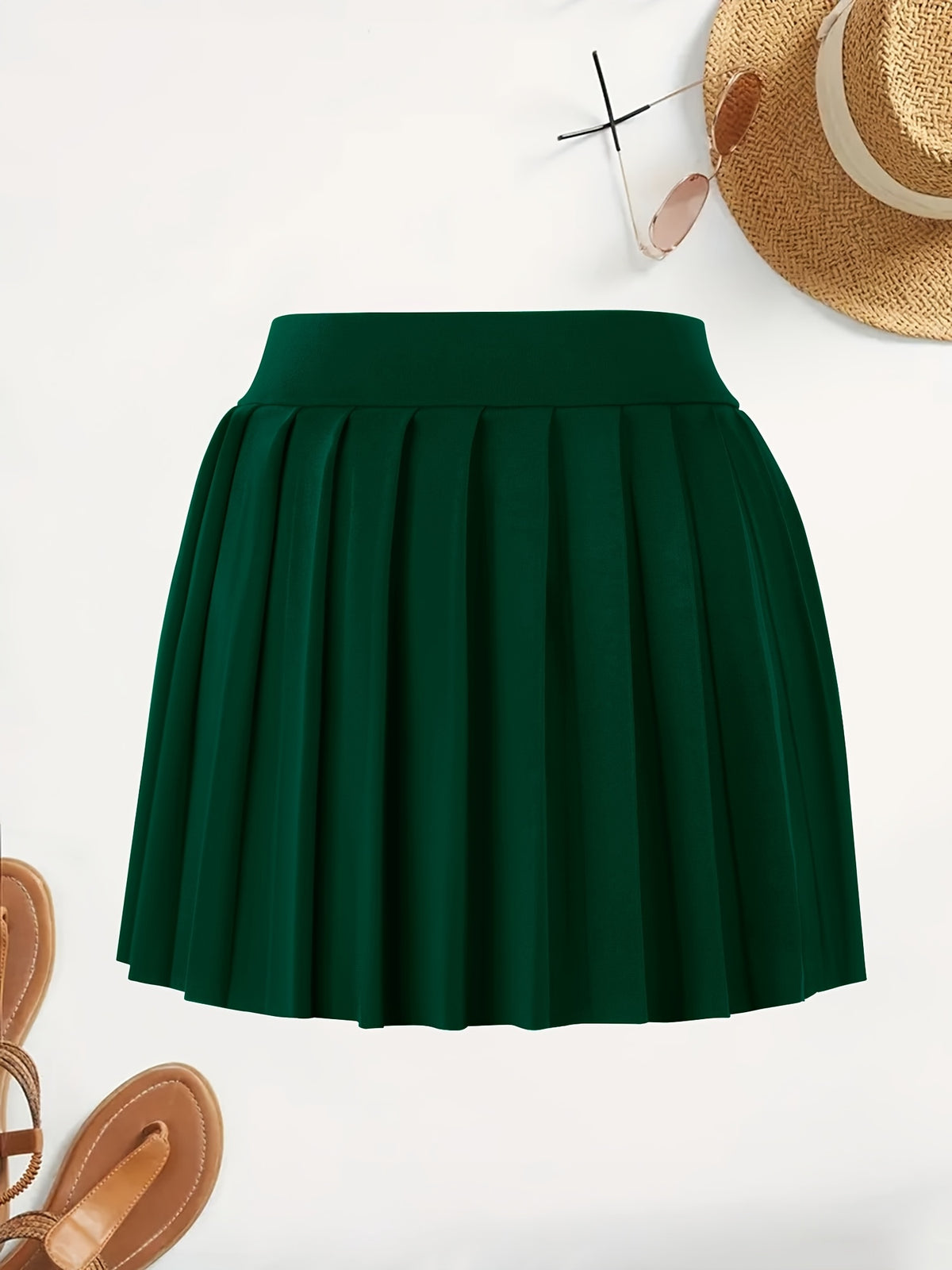 Solid Color Versatile High-Waist Pleated Mini Skirt - Flattering And Stylish for Women - Dark Green