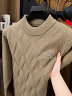ZBZP Autumn Winter Knit 3D Solid Mid-High Neck Sweater, Basic Knit Pullover Top for Men, Fashion Long Sleeve Sweater SYD - Camel