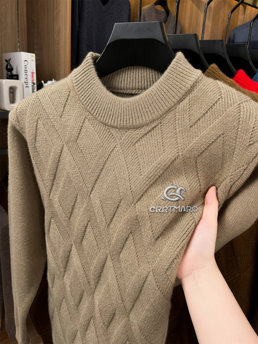 ZBZP Autumn Winter Knit 3D Solid Mid-High Neck Sweater, Basic Knit Pullover Top for Men, Fashion Long Sleeve Sweater SYD - Camel