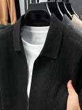 Men'S Lapel Single-Button Knit Cardigan, Spring/Autumn Outerwear, Winter Layering, Long Sleeve, Ribbed Cuffs And Hem - SINBOS - Black