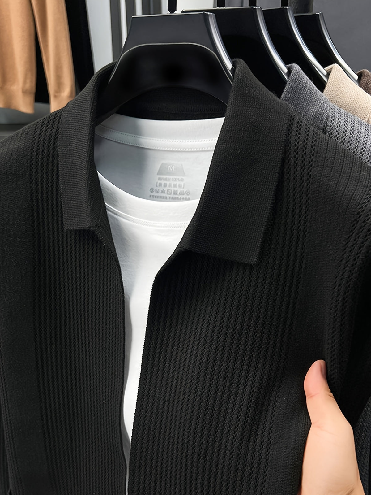 Men'S Lapel Single-Button Knit Cardigan, Spring/Autumn Outerwear, Winter Layering, Long Sleeve, Ribbed Cuffs And Hem - SINBOS - Black