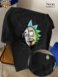 Warner Licensed Unisex Short Sleeve T-Shirt Casual Commute Shopping Classic Science And Anime Creative Patchwork Artistic Print Round Neck Pullover Summer Comfortable Breathable Trendy Top - Black