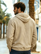 Men's New Spring/Autumn Linen Hooded T-Shirt, Suitable for Commuting, Parties, Outings, Travel, and Sports, Lightweight and Stylish Sweatshirt - Khaki