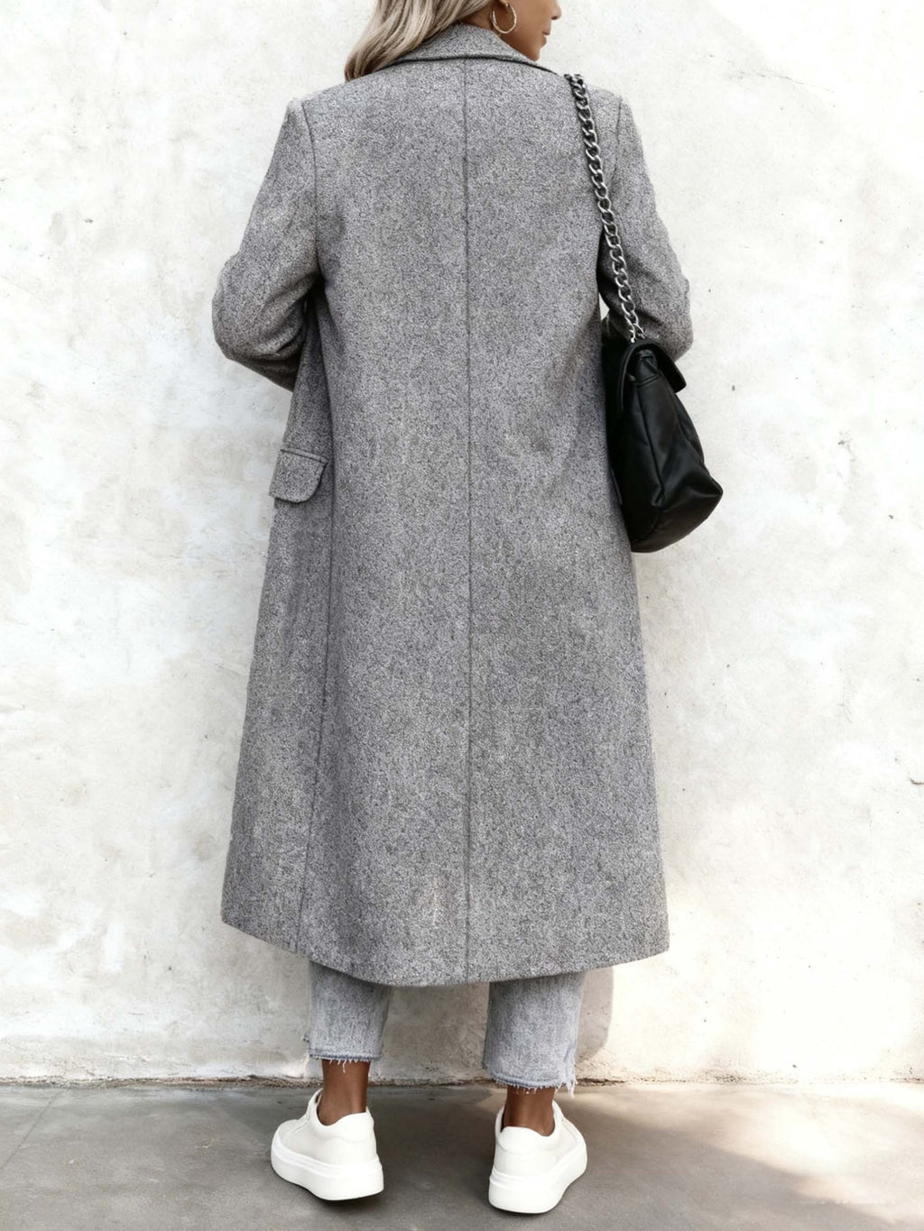 Over-The-Knee Long Premium Design Style Long Sleeve Trench Coat Women'S New Suit Collar Double-Breasted Casual Coat Jacket - Grey