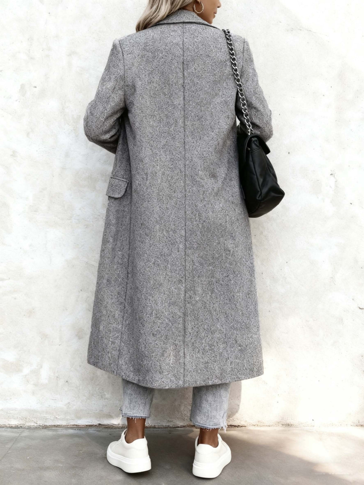Over-The-Knee Long Premium Design Style Long Sleeve Trench Coat Women'S New Suit Collar Double-Breasted Casual Coat Jacket - Grey