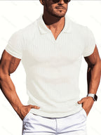 KJ-P6-V Summer Beach Athletic Style Polo Shirt Men'S Vertical Striped Collar Short Sleeve Fitness Casual Versatile T-Shirt 3pcs Set - Black And White Green