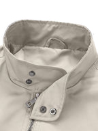 Men'S Spring Autumn Stand-Up Collar Casual Jacket, 100% Loose Fit, Ribbed Cuff Zippered Cardigan Coat, Solid Color Multi-Pocket Men'S Sporty Jacket, Suitable for Commuting, School, Daily Walking, Weekend Outings - Light Grey