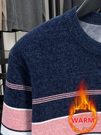 Minimalist Urban -Lined Crewneck Knit Sweater for Warm Daily Commuting - pink