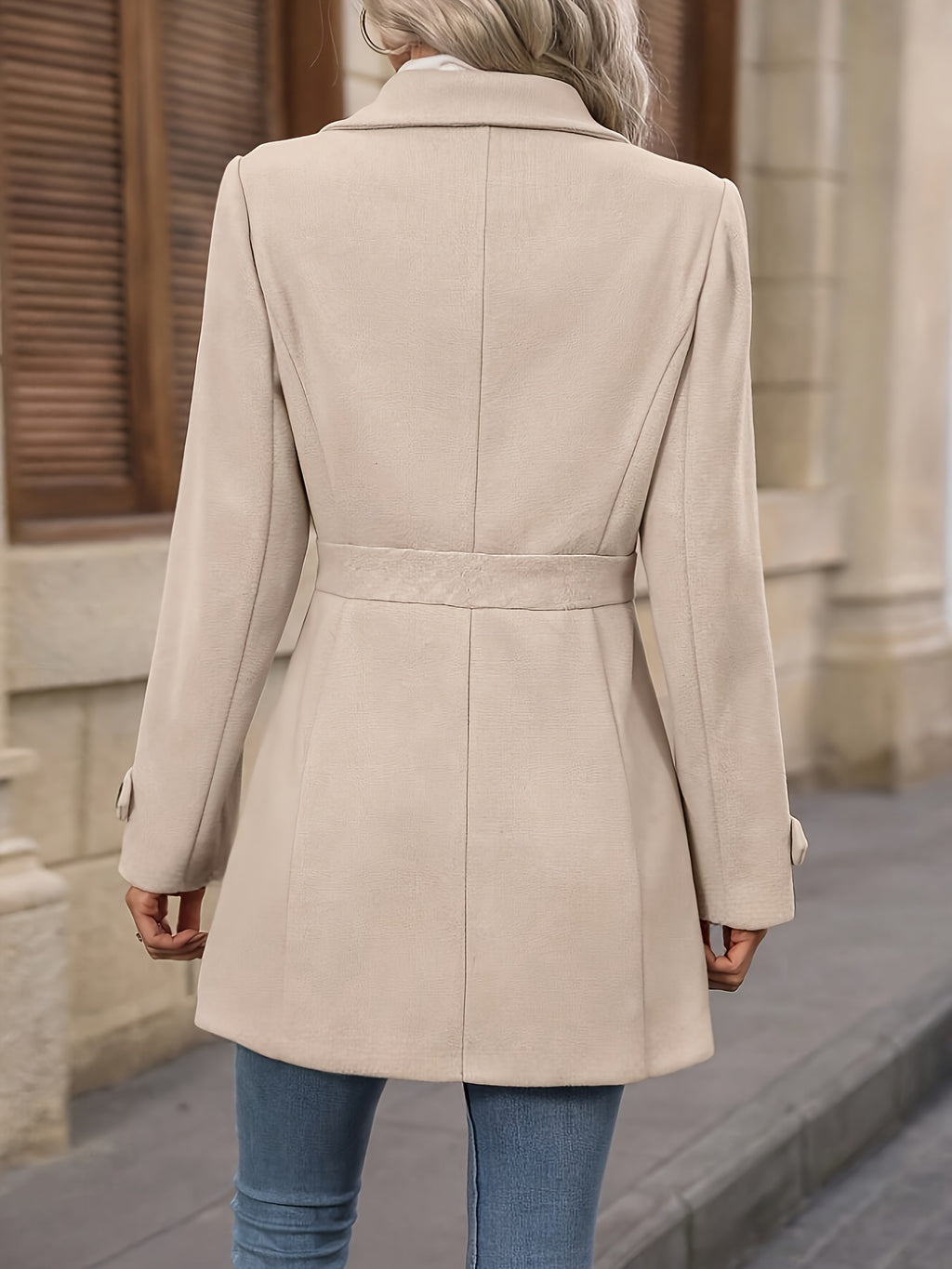 Elegant Women's Fashion Tweed Coat, Stylish Waist-Cinching Mid-Length Solid Color New Autumn/Winter Overcoat - Apricot