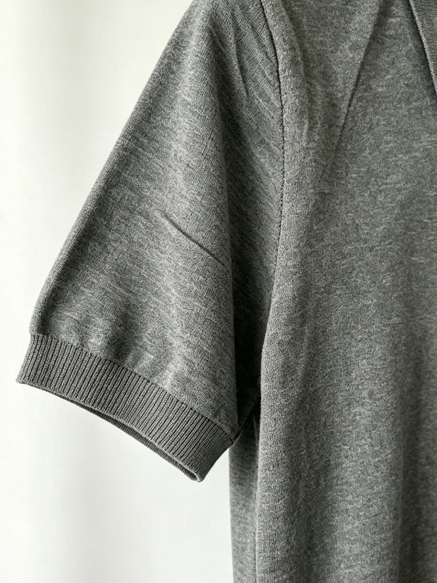 Men's Summer Lightweight Knit Short-Sleeve Polo Shirt, Half-Button Open Front, Outdoor Breathable Casual Knit Top - Grey