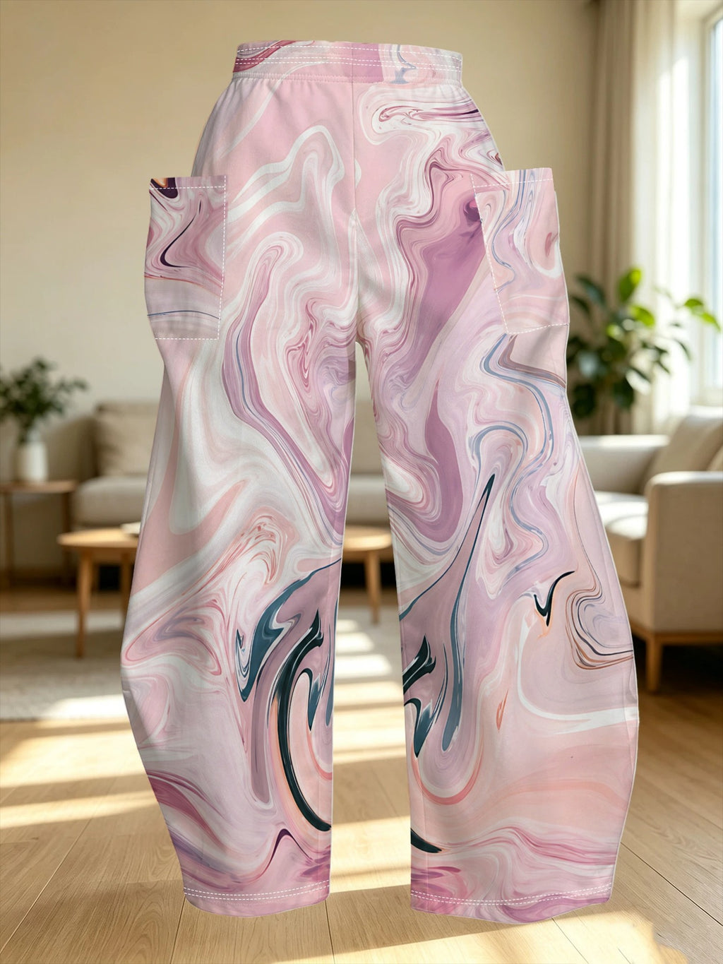 [Printed Design-Not Textured] Women'S Fashionable Long Pants, Abstract Fluid Art Design, Soft Elegant Modern Style, Comfortable to Wear, Suitable for Daily Wear, Work, Shopping, Adding Artistic Sense to Outfits - Mixed colors