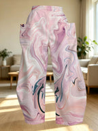 [Printed Design-Not Textured] Women'S Fashionable Long Pants, Abstract Fluid Art Design, Soft Elegant Modern Style, Comfortable to Wear, Suitable for Daily Wear, Work, Shopping, Adding Artistic Sense to Outfits - Mixed colors