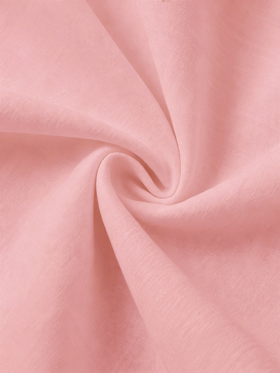 Men'S Casual Faux Linen Stand Collar Long Sleeve Shirt, Breathable And Comfortable Fabric, Suitable for Daily Wear, Travel, And Beach Vacations, Machine Washable Regular Fit, Easy Letter Print Design, Fashionable And Versatile Top, Ideal Gift - Light Pink Color