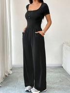 Solid Color Jumpsuit - Black