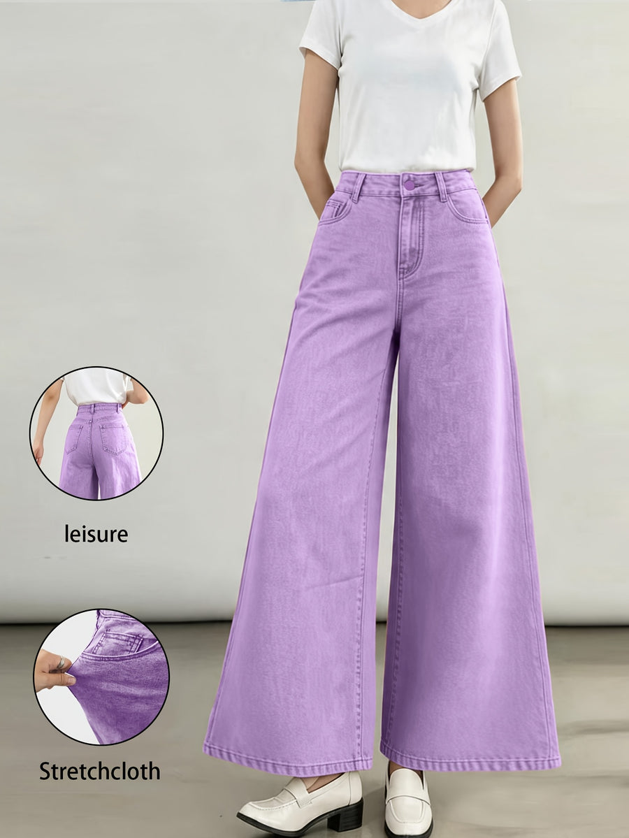 Stylish New Women's Fashion Elegant Straight-Leg Wide-Leg Pants Mid-High Stretch Colorful Cropped Jeans for Women 618609 - Light Purple