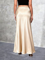 Women'S Elegant Slit Maxi Skirt - Satin Texture Christmas & Valentine'S Day Date Outfit, Suitable for Winter Holiday Parties & Office, Machine-Washable Luxury Design, High-End And Temperament-Enhancing with Festive Charm - Apricot